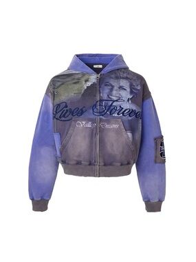 Vale Forever “Queen” Zip-Up Graphic Hoodie with 'Lives Forever' Script